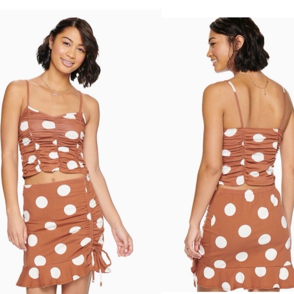 Polka dot brown and white Top and Skirt Set - Picture 3 of 12